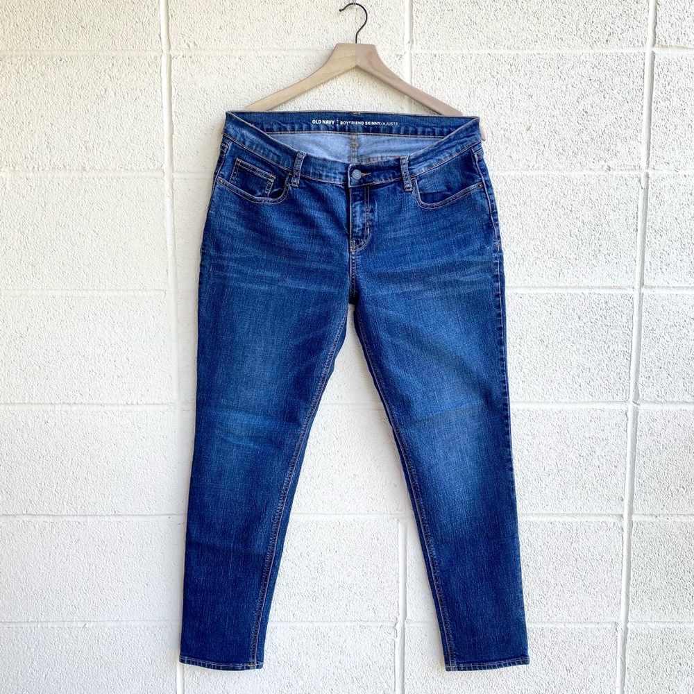 Old Navy Mid Rise Boyfriend Skinny Denim Jeans Dark Wash Womens 12 Regular